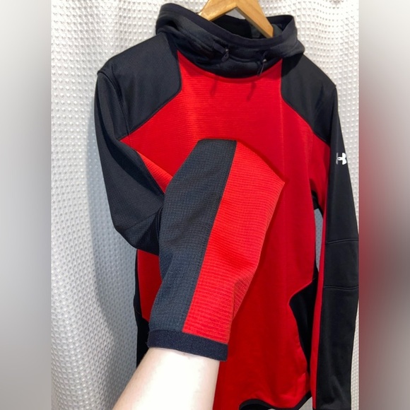 2/60& Men’s UNDER ARMOUR ColdGear black and red  Reactor Fleece Hoodie sz medium - Picture 5 of 16